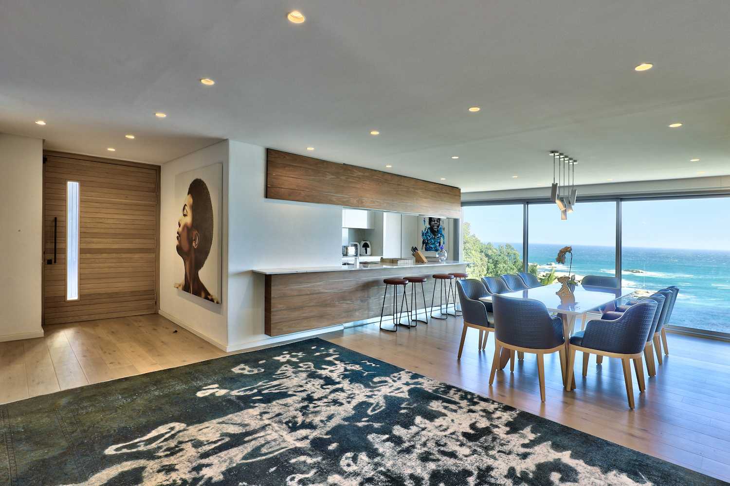 Bright luxury villa interior overlooking the Atlantic Ocean